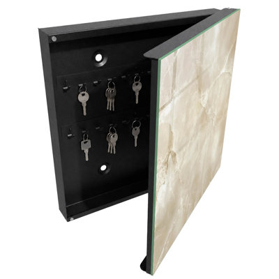 Key cabinet for home, Opens to the right, 30x30x5, Black, Delicate, beige marble patterns, 