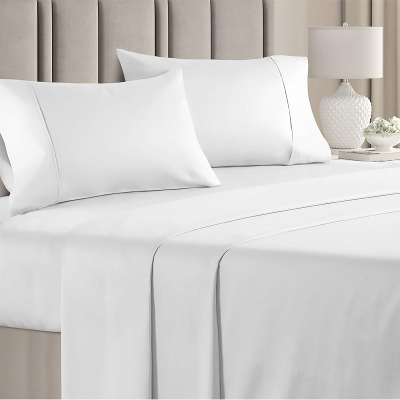 100% Cotton Sheet Set, 400 Thread Count Hotel Luxury Bedding, Soft & Breathable Bed Sheets, 4 Piece Set, White