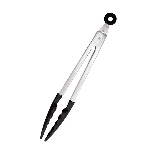 Tovolo Kitchen Cooking Stainless Steel Tongs 9 inch & 12 inch with Silicone Grip & Easy Lock Mechanism for Serving, Salad, and Ice, Set of 2, Charcoal