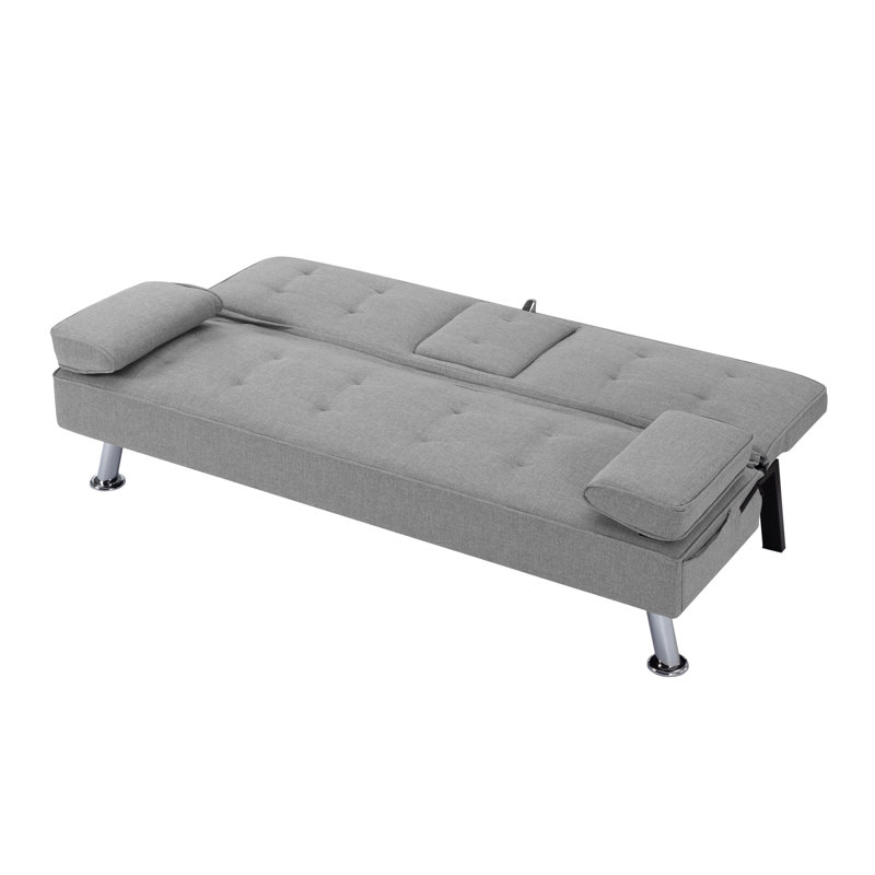 Divan-lit futon de 65,3 po avec accoudoirs amovibles Ebern Designs, Gris clair