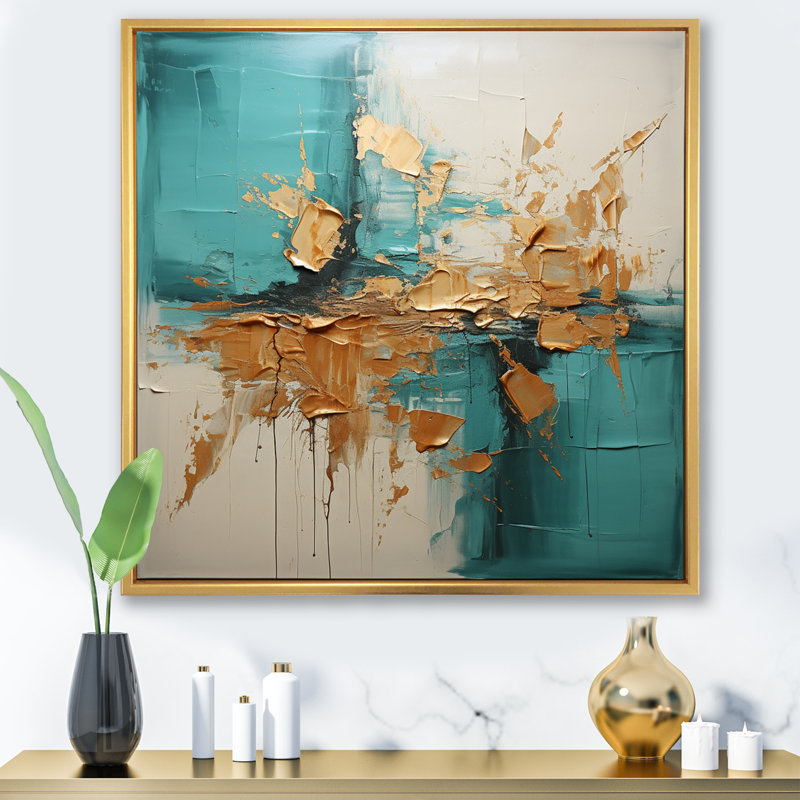 " Turquoise Tranquillity III ", Gold Floater Framed, 24" H x 24" W x 1" D