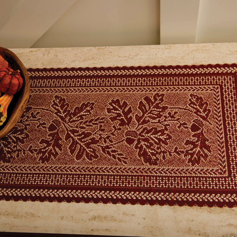 Shireen Floral Lace Table Runner, 48" L x 14" W, Dark Paprika