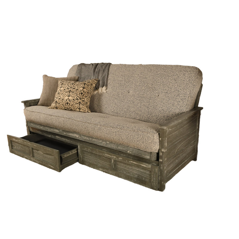 Futon double avec matelas avec rangement Emmiliano, 100% polyester de pluie Takara, Gris patiné