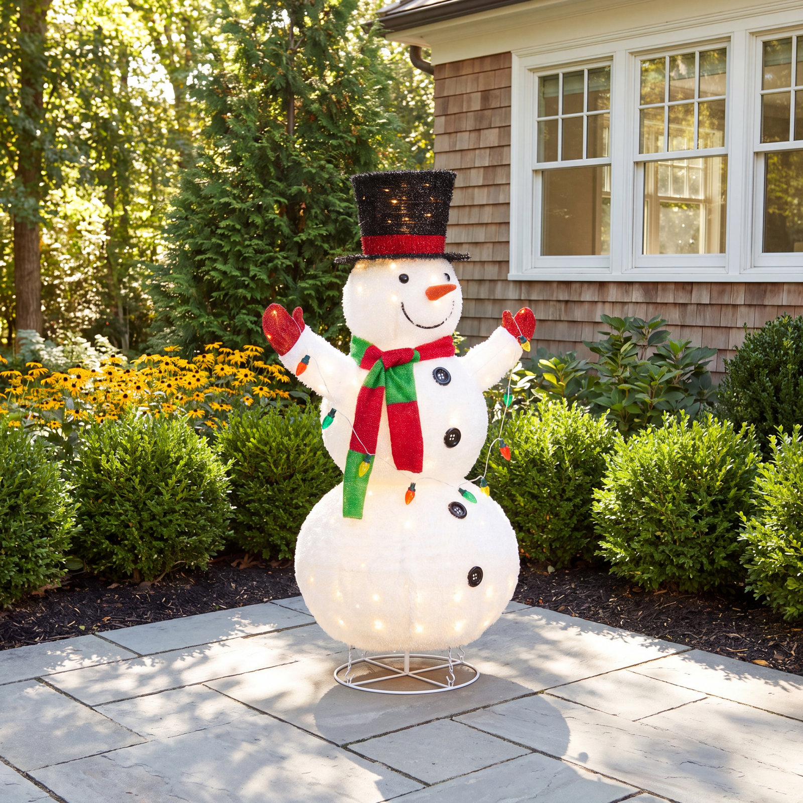 Lighted Foldable Fabric Snowman Outdoor Decor