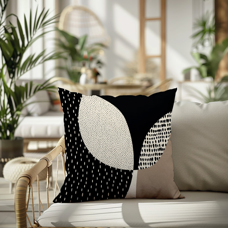 Coussin carré intérieur / extérieur pia, H 15 po x l 15 po, Beige / noir / blanc cassé