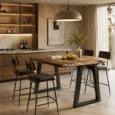 Table de bar en bois massif, table à hauteur de comptoir de 63 po avec pieds en métal pour la cuisine