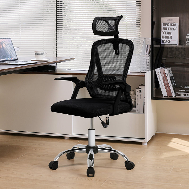 Nestori Swivel Office Chair with Headrest, Black