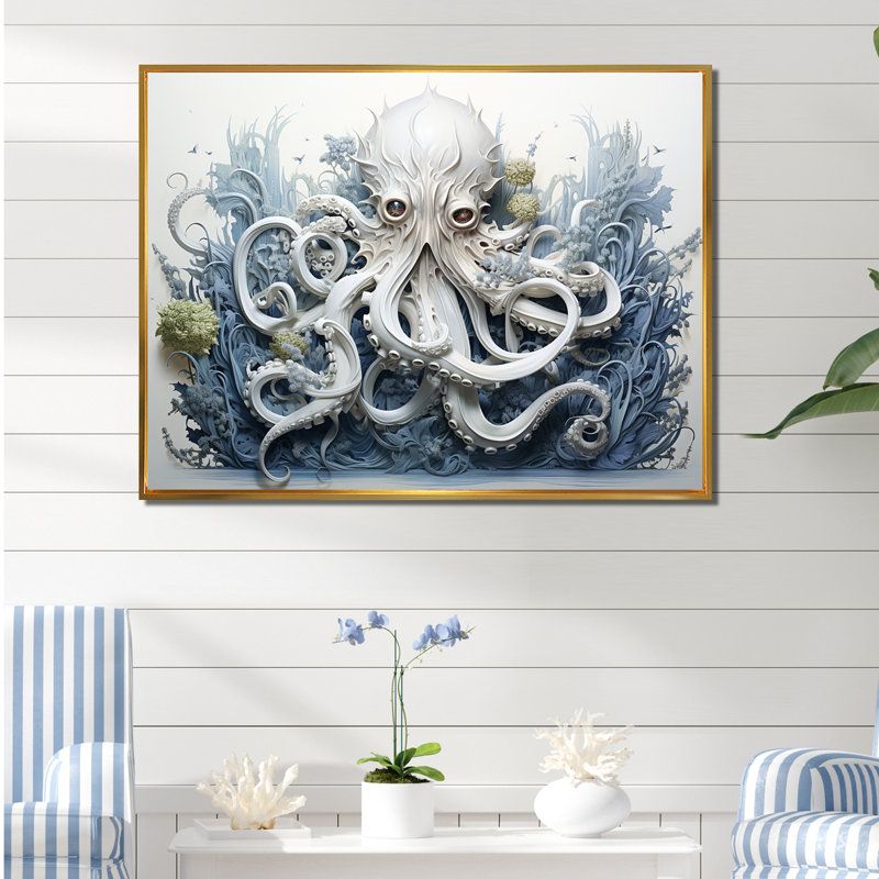 Impression sur toile Marine Marine Octopus Magic Animals, H 34 po x l 44 po x P 1,5 po, Cadre flottant doré