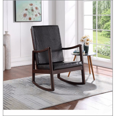 Luxurious PU Upholstered Rocking Chair With Espresso Finish, Perfect For Relaxation And Elegant Home Decor.