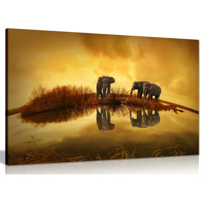 Thai Elephants At Sunset Canvas Wall Art Picture Print - Wrapped Canvas Print
