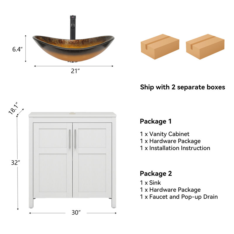 30" Free-Standing Modern Single Bathroom Vanity With Sink, White