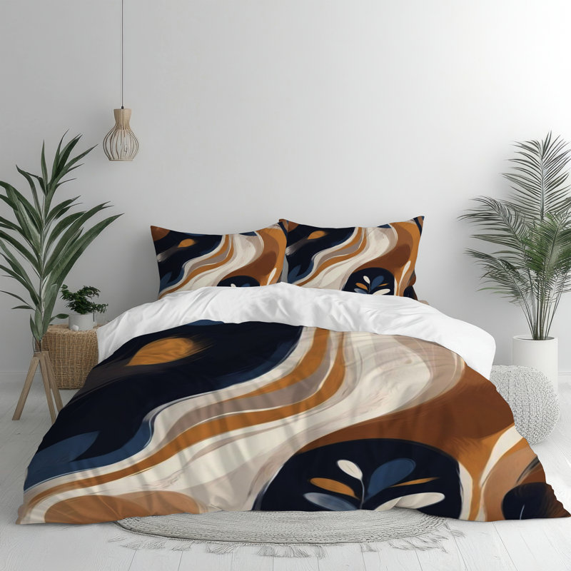 Microfiber Comforter Set, Black/Brown/White Abstract, Queen Comforter + 2 Standard Shams