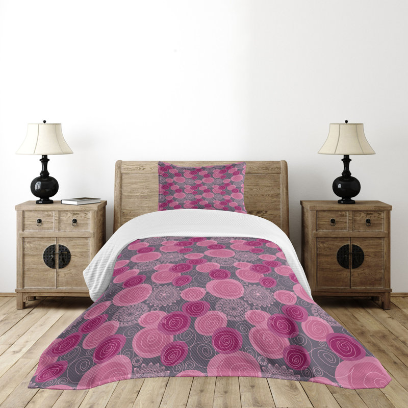 Twin Gray and Pink Quilted Bedspread Set with Pillow Sham