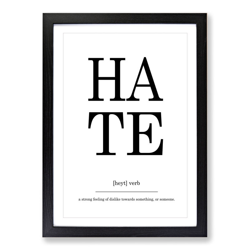 Definition of Hate - Picture Frame Typography, 90cm H x 65cm W x 2cm D, Black