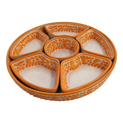 High Quality Talavera Plate With Small Separate Plates In Orange/white