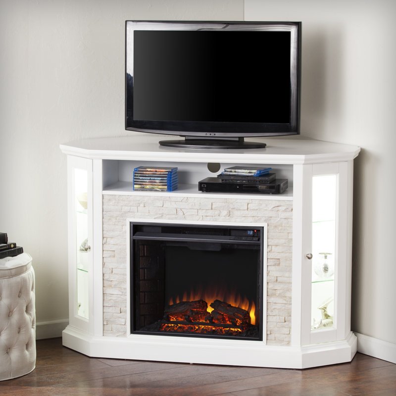 Vadstena TV Stand for TVs up to 58" with Fireplace Included, White