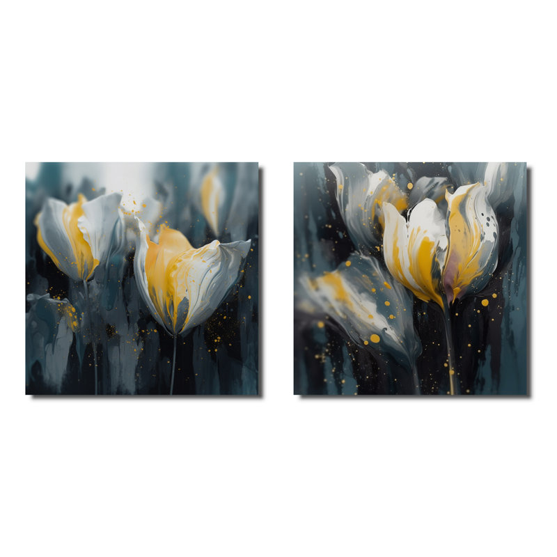 Pétales gris de sérénité tulipe, H 36 po x l 73 po, Toile tendue