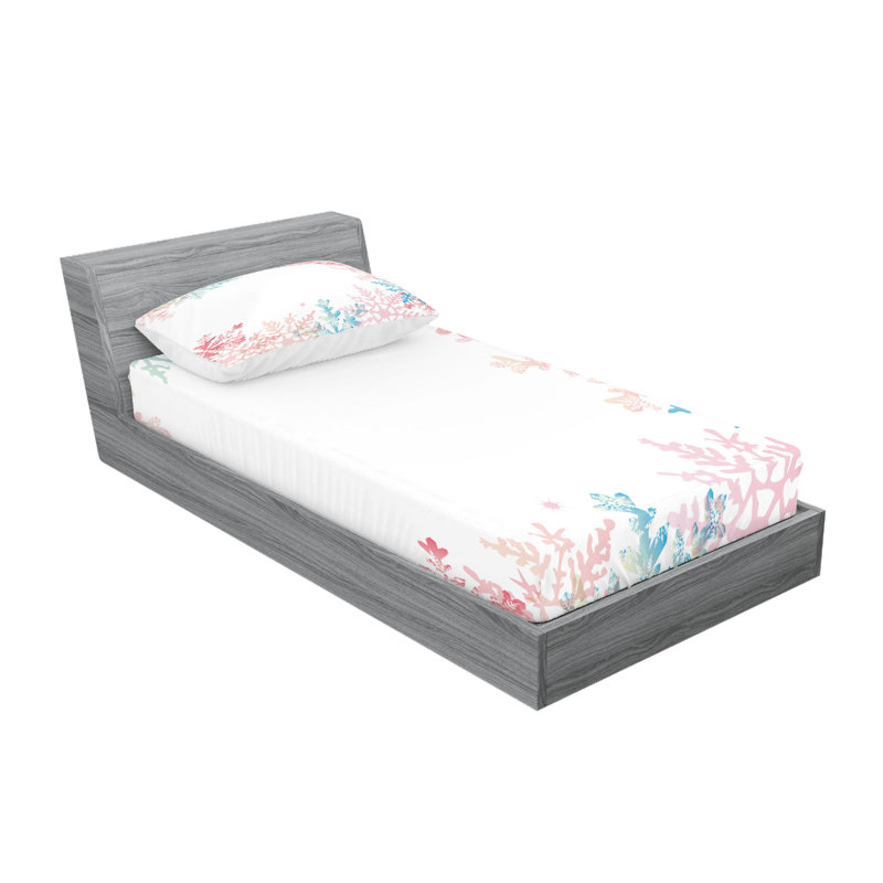 Drap-housse et coussin décoratif Ambesonne Winter Coral Blue Pale Green, Ensemble de draps pour lit simple + 3 pièces supp