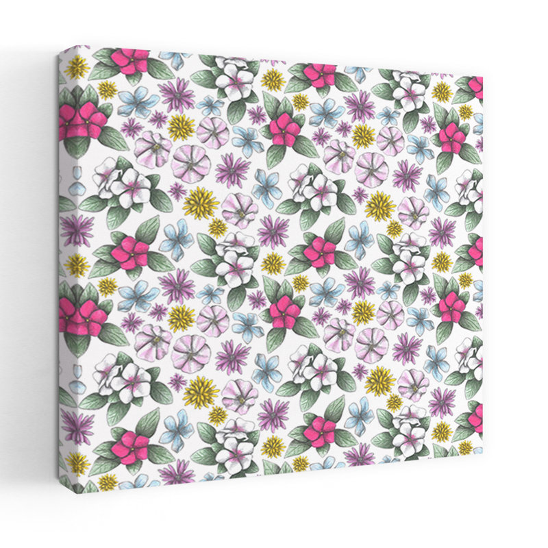Art contemporain, art floral rétro, H 18 po x l 18 po