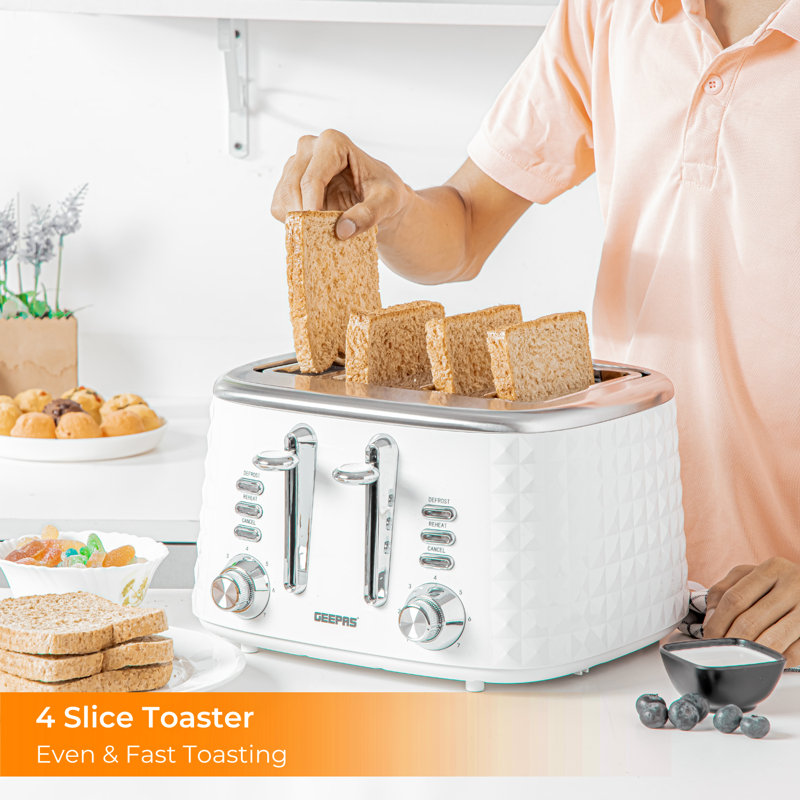 Geepas 1.7L Electric Kettle, 4 Slice Toaster & 20L Microwave Set- 2200W Textured Kettle, 1750W Toaster, 700W Solo Microwave- Black
