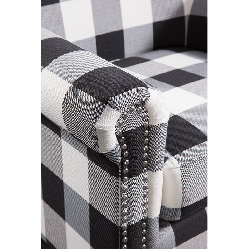 Cavedon Upholstered Accent Armchair with Silver Nail Trim, Black and White Check