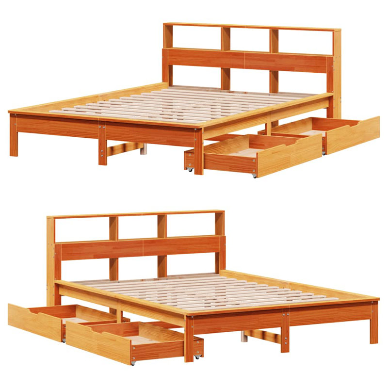 Juengel Solid Wood Storage Bed, Kingsize (5'), Wax Brown