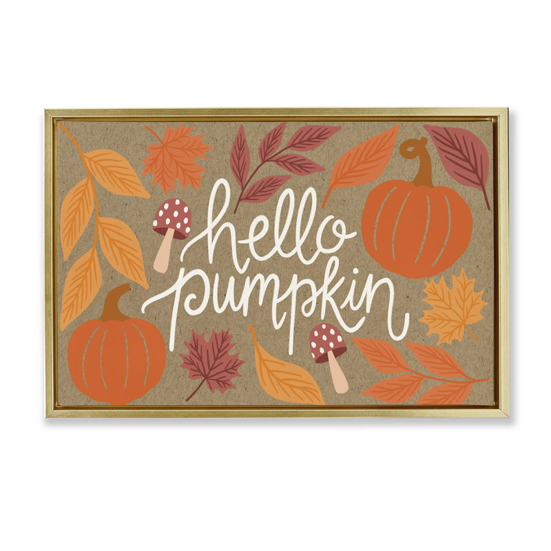  «Rustic Hello Pumpkin Canvas» par Taylor Shannon Designs, H 21 po x l 31 po, Cadre flottant métallique doré