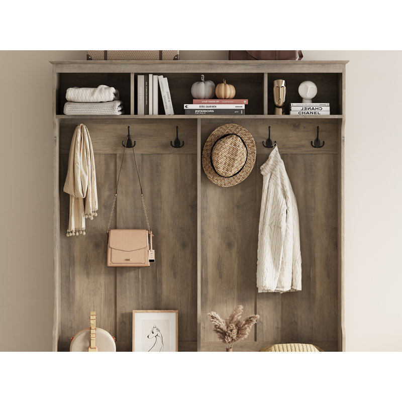 Banc de rangement pour arbre d'entrée et chaussures de 53 po de largeur avec tablettes, casiers et crochets pour vestibule, vestibule ou vestibule