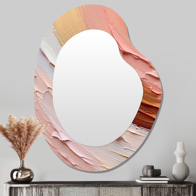 Peach and Gold Spiral Radiance - Grand miroir mural irrégulier à formes abstraites en forme de spirale 3D
