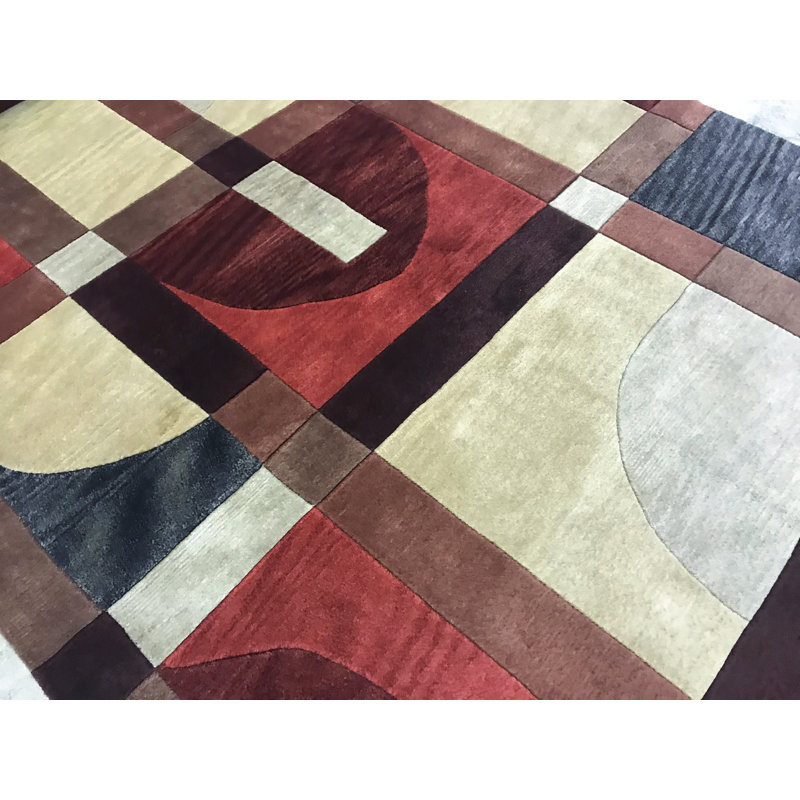 Hand-Knotted High-Quality Red, Green, and Brown Area Rug