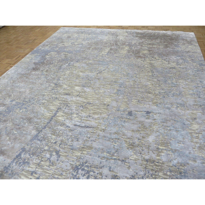 Tapis blanc / gris en laine / soie Paris, Rectangle 8 pi x 10 pi
