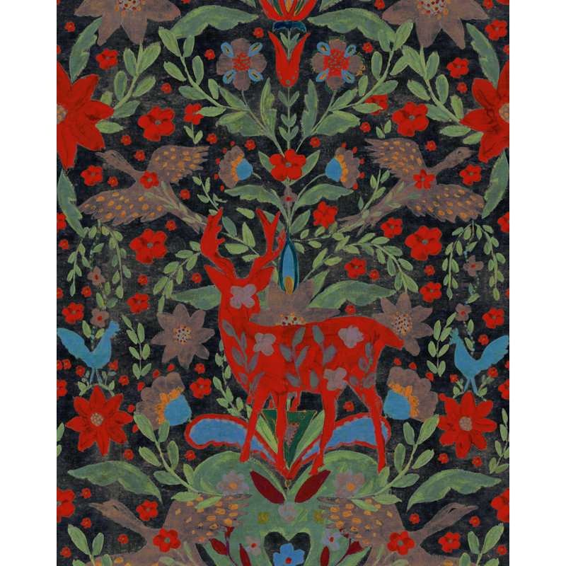 Tyrol Apres-Ski Home Floral Wallpaper Roll, Black/Blue/Green/Red