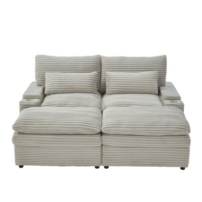 Loveseat Sofa 70.9" Free-Combined Sectional Convertible Sofa Bed With Storage Space, Two Movable Ottomans, Four USB Ports And Two Cup Holders For Livi by Wrought Studio