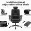 Chaise multifonctionnelle avec repose-pieds réglable et extensible, bureau ergonomique en similicuir, piètement métallique relevable.