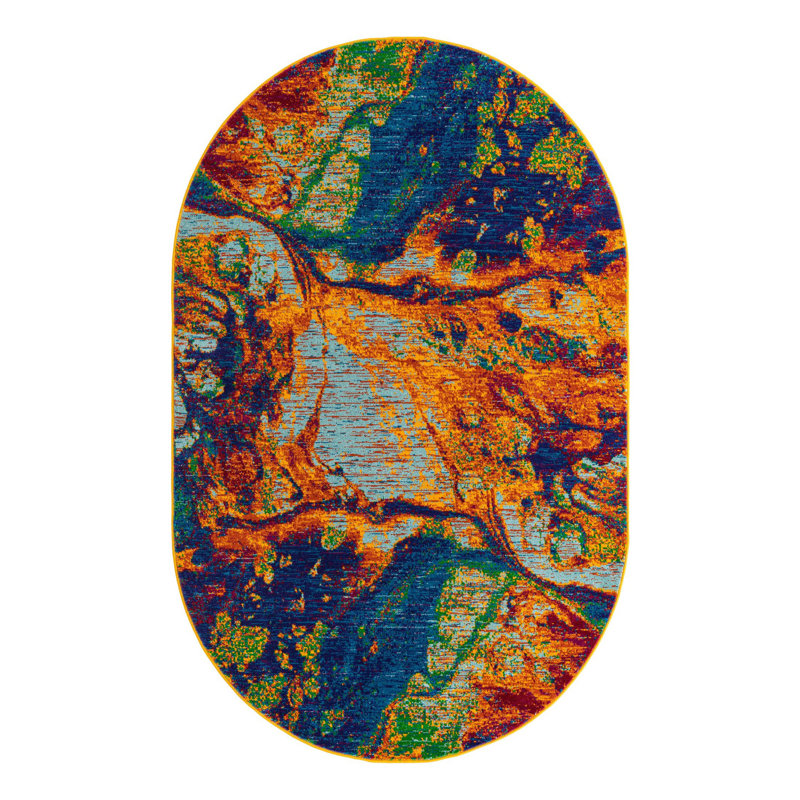 Malaija Abstract Indoor Rug, Oval 5'3" x 8'