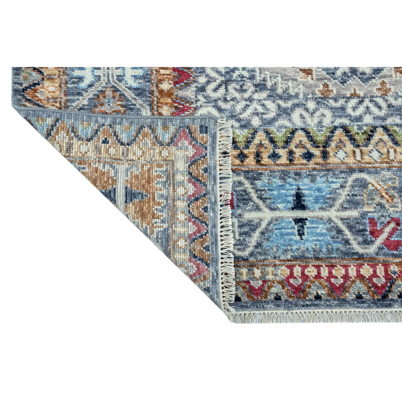 Wool Geometric Area Rug in Blue/Beige, Rectangle 9' x 12'