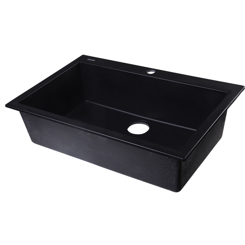 29.88'' L Single Bowl Granite Kitchen Sink, Black