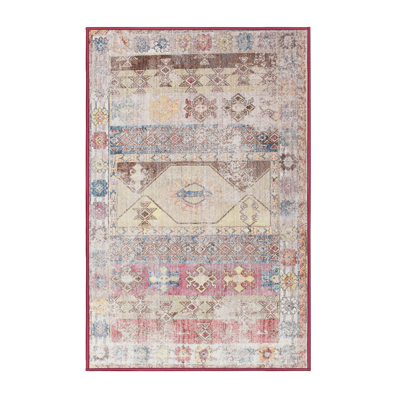 Tapis traditionnel gris / rouge / beige, Rectangle 2 pi x 4 pi