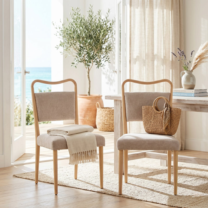 Lysa Scandinavian Modern Iron Upholstered Armless Dining Chair with Wood-Look