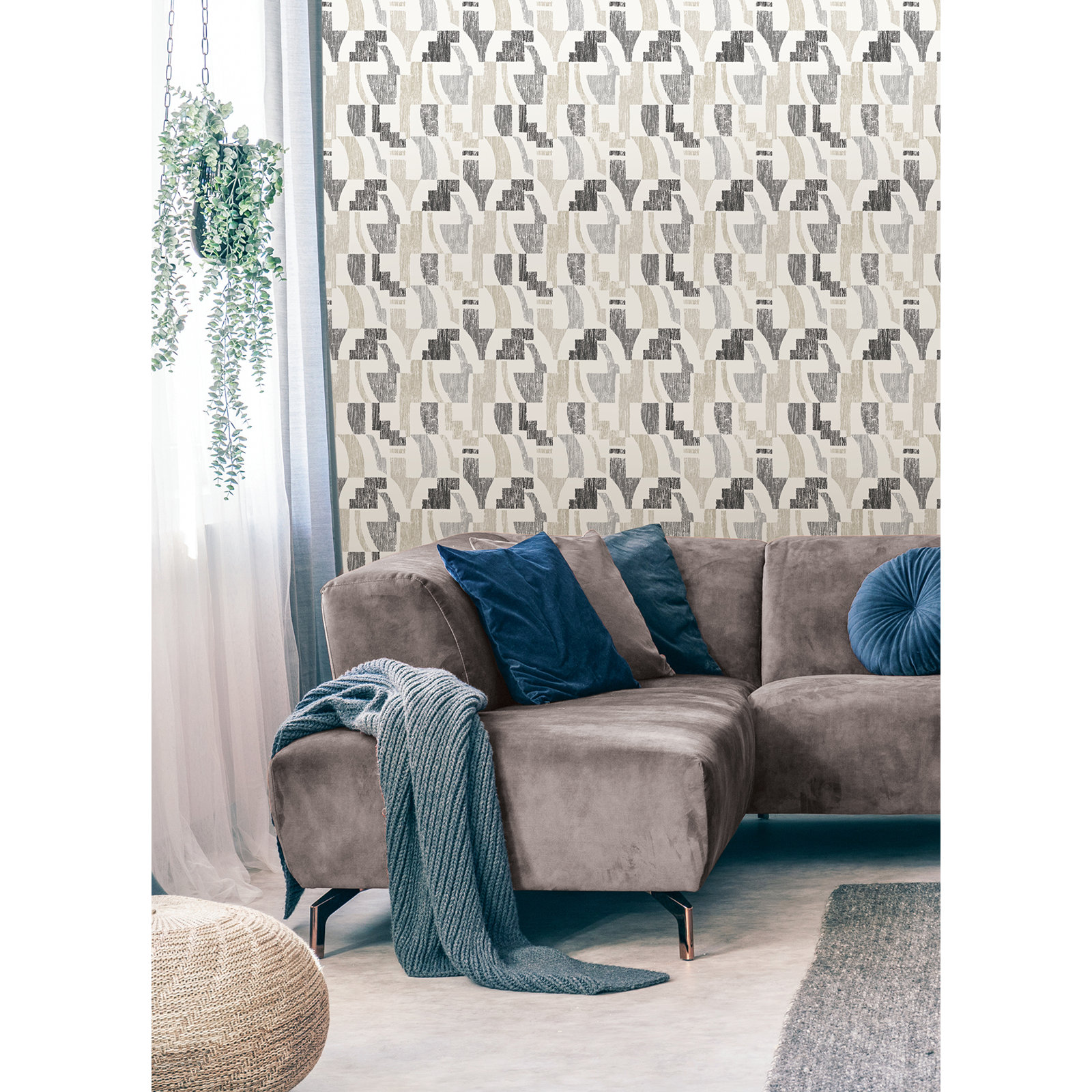 Sarda Modern Peel & Stick Geometric Wallpaper, Taupe