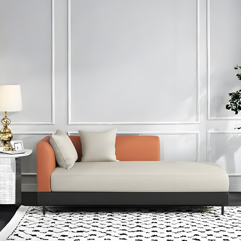 Chaise longue simple de qualité loisir, Orienté à gauche (vu de face), Blanc cassé / Orange