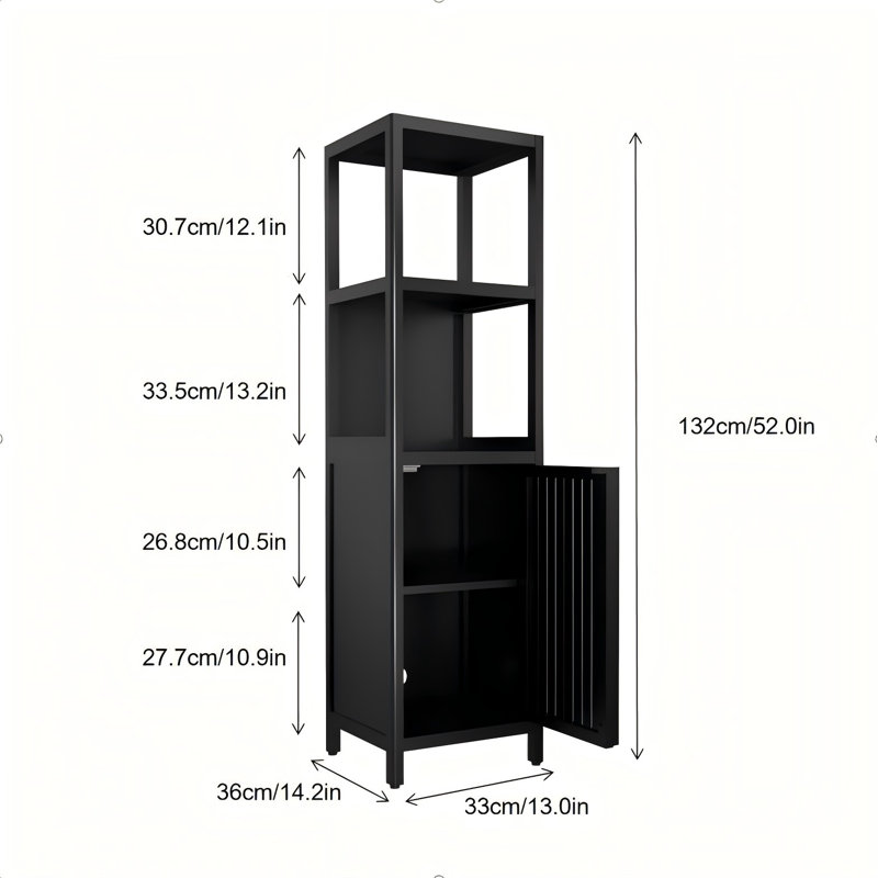 Lizania Bamboo Freestanding Linen Cabinet, Black