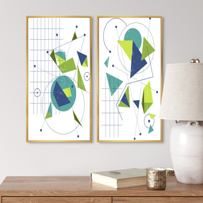 2 pièces, peinture - rétro vert et bleu minimaliste