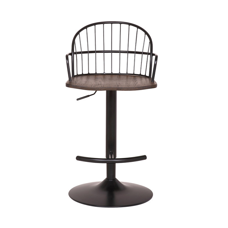 Tabouret de bar rotatif à hauteur ajustable avec accoudoirs et base en bois et métal Virgilina, Noyer
