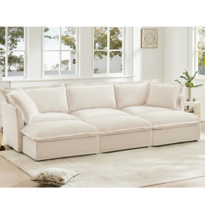 Moderne 3 avec 3 repose-pieds, chenille crème, salon relaxant et repose-pieds spacieux