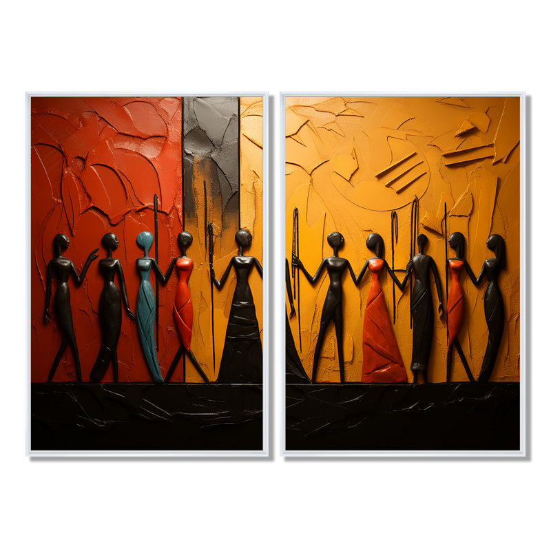 «African Tribal Rhythms», art mural tribal africain, H 36 po x l 48 po, Reproduction encadrée sans passe-partout, Blanc