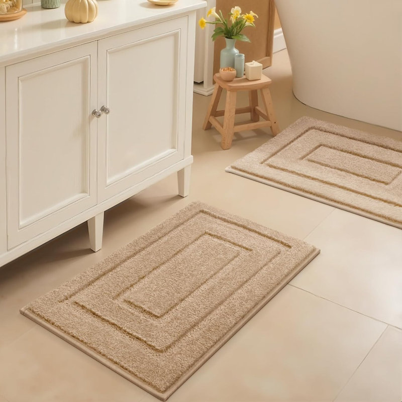 Ensemble de 2 tapis de salle de bain, tapis de bain doux, tapis de bain antidérapants lavables, absorbants pour baignoire, douche et toilette, kaki