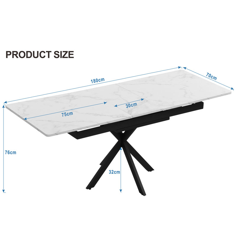 Extendable Dining Table Black With Grey Desktop, White