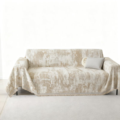 Chenille Sectional Sofa Cover With Abstract Geometric Design, Durable And Washable Furniture Protector For Pets And Home Decor