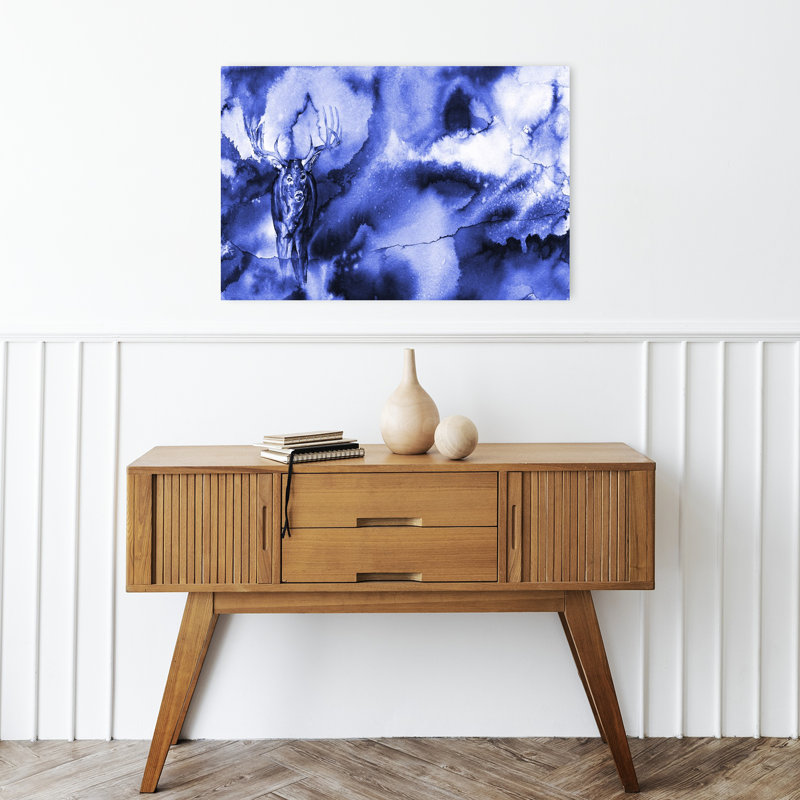Mystérieux cerf bleu abstrait rêveur éthéré forêt de cerfs, art mural, H 16 po x l 24 po